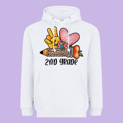 Peace Love 2nd Grade Heavyweight Hoodie Designed By Jahusdesignshop