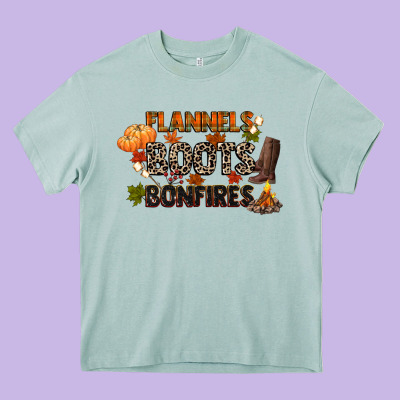 Flannels Boots And Bonfires Heavy Core Tee Designed By Cowgirlartshop