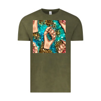 Vintage Olive nail art with leopard and turquoise  gemstone seamless pattern bbs Vintage Tee - BundleAndBundleShop