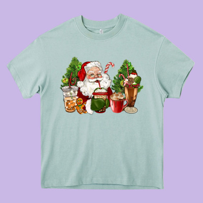 Santa Coffee Cups Christmas Heavy Core Tee Designed By Cowgirlartshop