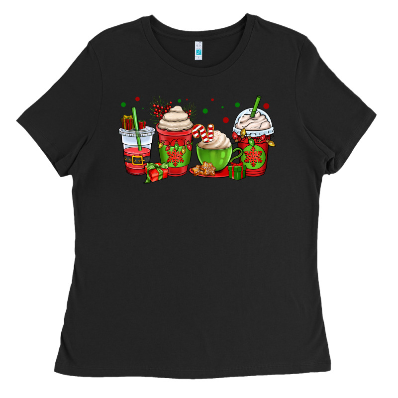 Christmas Coffee Cups Ladies Tee by OliviaCreatesArt | Teevron