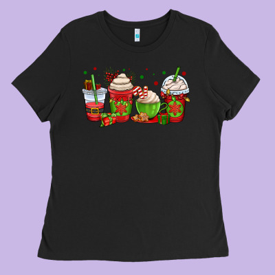 Christmas Coffee Cups Ladies Tee Designed By Oliviacreatesart