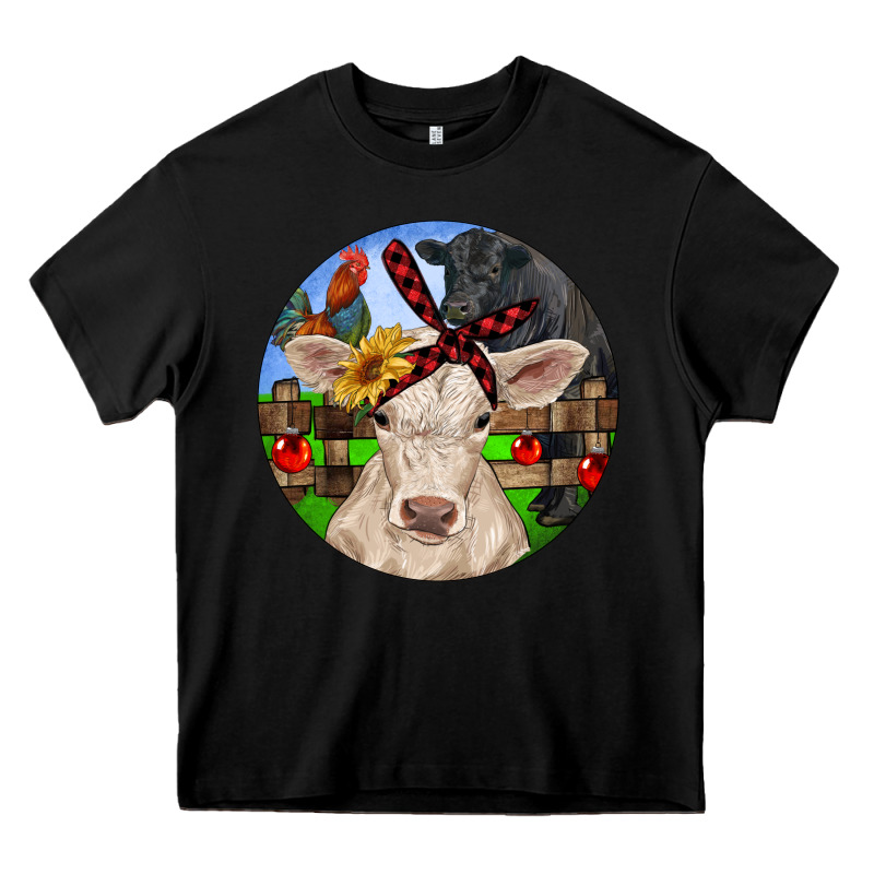 Christmas Charolais Calf Black Angus Bull And Roos Heavy Core Tee by RanaPortraitStore | Teevron