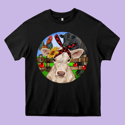Christmas Charolais Calf Black Angus Bull And Roos Heavy Core Tee Designed By Ranaportraitstore