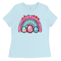 Baby Blue Easter eggs rainbow Ladies Tee - OliviaCreatesArt