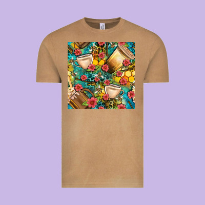 Honey And Bee Coffee Cup With Flowers And Leopard Seamless Pattern Bbs Vintage Tee Designed By Bundleandbundleshop