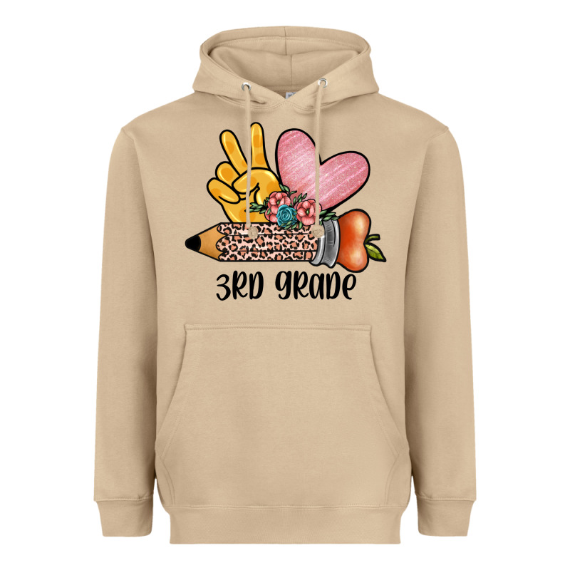 Peace Love 3rd Grade Heavyweight Hoodie by JahusDesignShop | Teevron