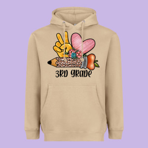Peace Love 3rd Grade Heavyweight Hoodie Designed By Jahusdesignshop