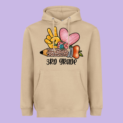 Peace Love 3rd Grade Heavyweight Hoodie Designed By Jahusdesignshop