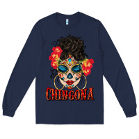 Navy chingona latina bun mama Long Sleeve Tee - BundleAndBundleShop