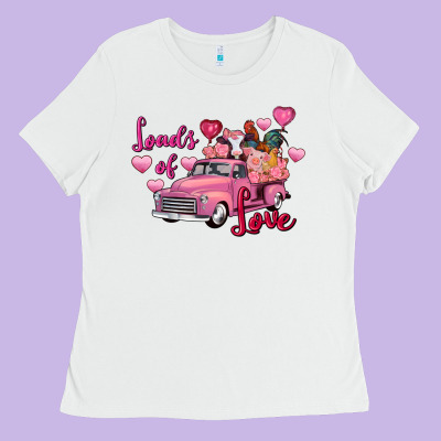 Loads Of Love Valentine's Day Farm Truck Ladies Tee Designed By Fadigitalartstudio