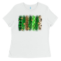 White St. Patrick's Day brushstroke Ladies Tee - OliviaCreatesArt