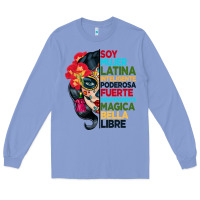 Colony Blue sugar skull women hispanic heritage month Long Sleeve Tee - BundleAndBundleShop