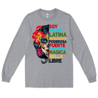 Heather Grey sugar skull women hispanic heritage month Long Sleeve Tee - BundleAndBundleShop