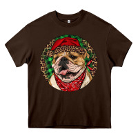 Chocolate Brown Christmas English Bulldog Heavy Core Tee - RanaPortraitStore