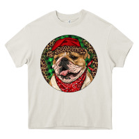 Cream Christmas English Bulldog Heavy Core Tee - RanaPortraitStore
