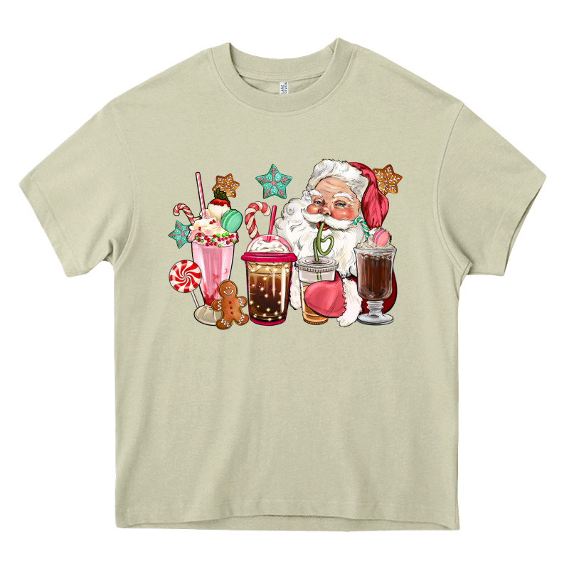 Pink Santa Christmas Santa Coffe Cups Heavy Core Tee by CowGirlArtShop | Teevron