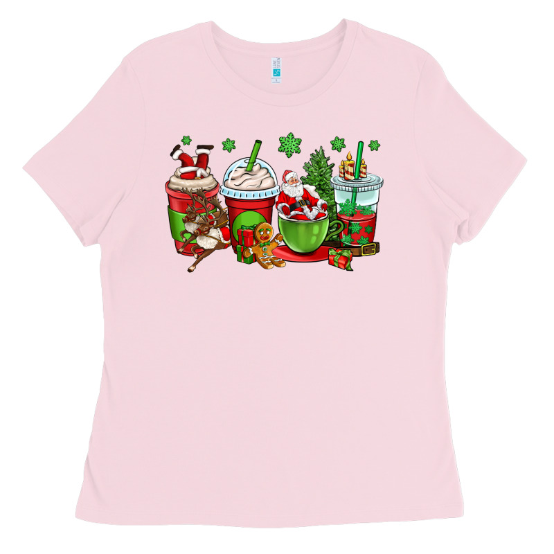 Christmas Santa Claus Coffee Cups Ladies Tee by OliviaCreatesArt | Teevron