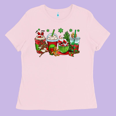 Christmas Santa Claus Coffee Cups Ladies Tee Designed By Oliviacreatesart
