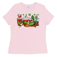 Bubblegum Pink christmas santa claus coffee cups Ladies Tee - OliviaCreatesArt
