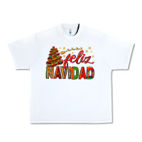 White Feliz Navidad With Sombrero Tree Urban Heavy Tee - BundleAndBundleShop