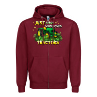 Burgundy just a boy who loves tractors Zipper Hoodie - JahusDesignShop