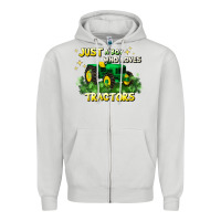 Dove Grey just a boy who loves tractors Zipper Hoodie - JahusDesignShop