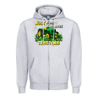 Heather Grey just a boy who loves tractors Zipper Hoodie - JahusDesignShop