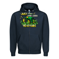 Navy just a boy who loves tractors Zipper Hoodie - JahusDesignShop