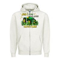 Oatmeal Heather just a boy who loves tractors Zipper Hoodie - JahusDesignShop