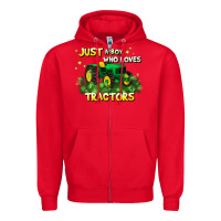 Red just a boy who loves tractors Zipper Hoodie - JahusDesignShop