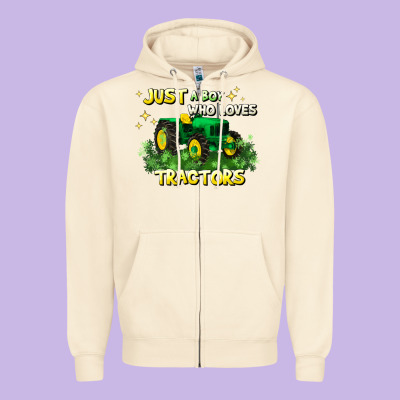 Just A Boy Who Loves Tractors Zipper Hoodie Designed By Jahusdesignshop