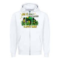 White just a boy who loves tractors Zipper Hoodie - JahusDesignShop