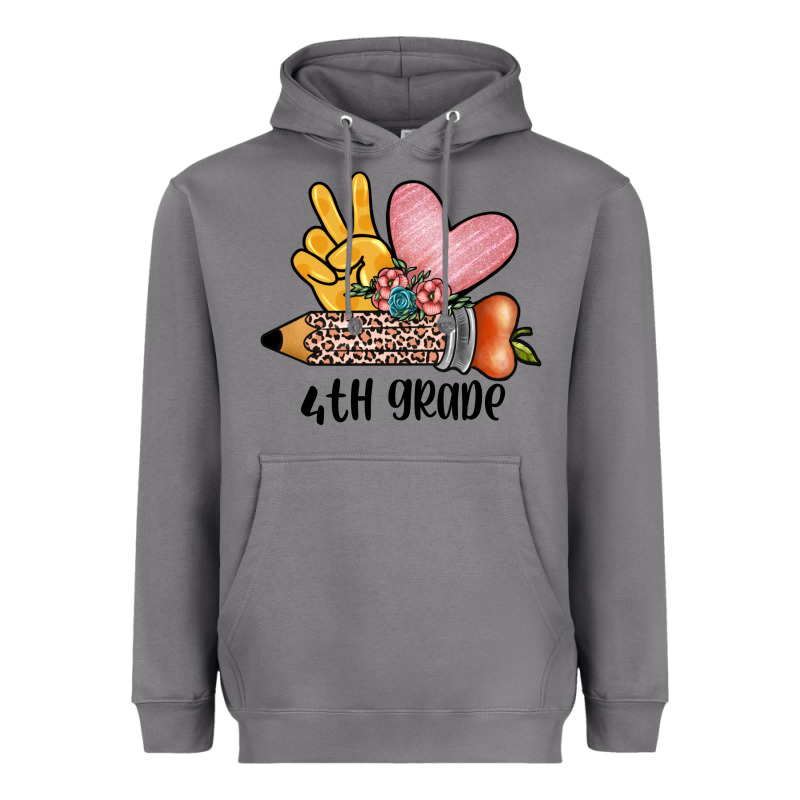Peace Love 4th Grade Heavyweight Hoodie by JahusDesignShop | Teevron