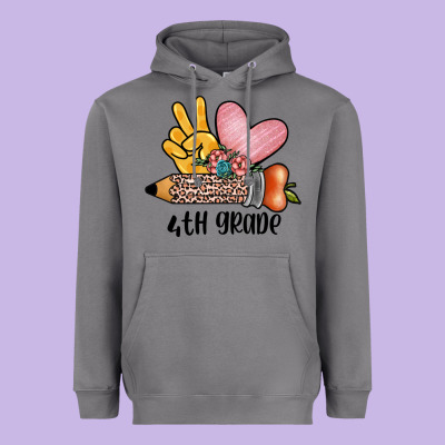 Peace Love 4th Grade Heavyweight Hoodie Designed By Jahusdesignshop