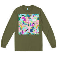 Army Green hello kindergarten seamless pattern Long Sleeve Tee - BundleAndBundleShop