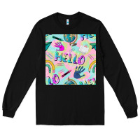 Black hello kindergarten seamless pattern Long Sleeve Tee - BundleAndBundleShop