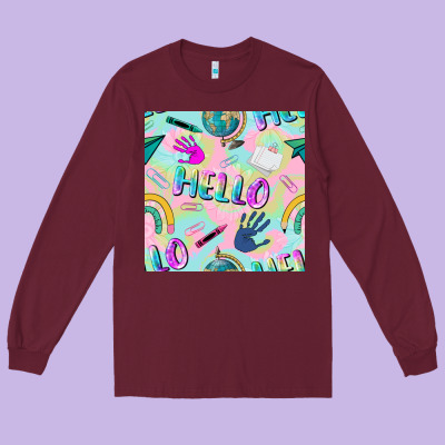 Hello Kindergarten Seamless Pattern Long Sleeve Tee Designed By Bundleandbundleshop