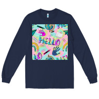 Navy hello kindergarten seamless pattern Long Sleeve Tee - BundleAndBundleShop