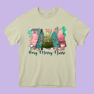 Verry Merry Nurse Heavy Core Tee Designed By Cowgirlartshop