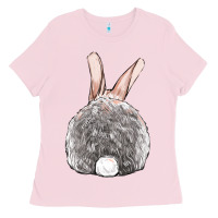 Bubblegum Pink Easter bunny back view Ladies Tee - OliviaCreatesArt