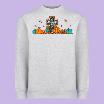 Thankful Cross Pumpkin Heavyweight Sweatshirt Designed By Jahusdesignshop