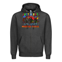 Charcoal Heather just a boy who loves monster trucks Zipper Hoodie - JahusDesignShop