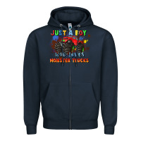 Navy just a boy who loves monster trucks Zipper Hoodie - JahusDesignShop
