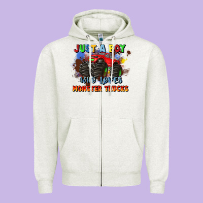 Just A Boy Who Loves Monster Trucks Zipper Hoodie Designed By Jahusdesignshop