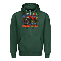 Sports Green just a boy who loves monster trucks Zipper Hoodie - JahusDesignShop