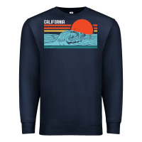Navy vintage california wave surf retro 80s california beach surfing Premium Sweatshirt - linhVisuals