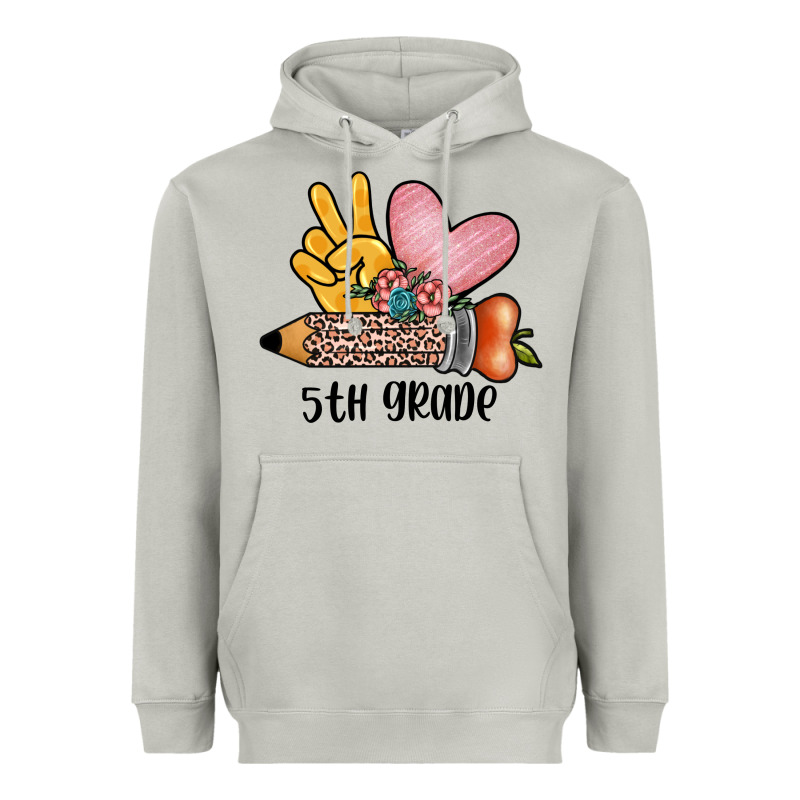 Peace Love 5th Grade Heavyweight Hoodie by JahusDesignShop | Teevron
