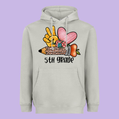 Peace Love 5th Grade Heavyweight Hoodie Designed By Jahusdesignshop