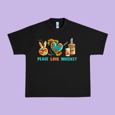 Peace Love Whiskey Urban Heavy Tee Designed By Bundleandbundleshop